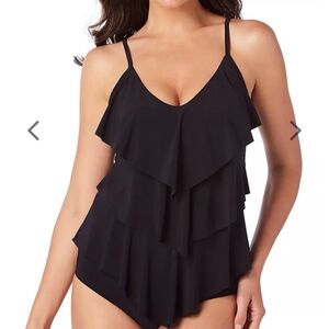 Magicsuit Rita Tankini Top Ruffle Tummy Control Slimming Swim Top Black Size 8